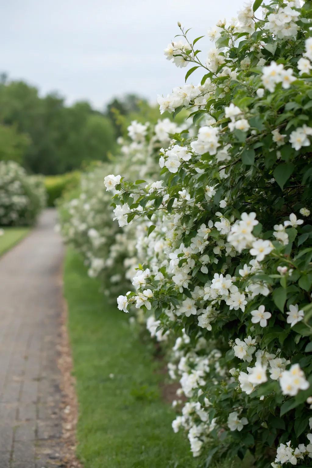 Mock Orange fills the garden with its delightful scent.