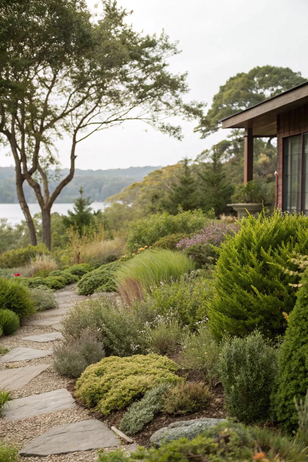 Natural landscaping combines shrubs for a relaxed, organic look.