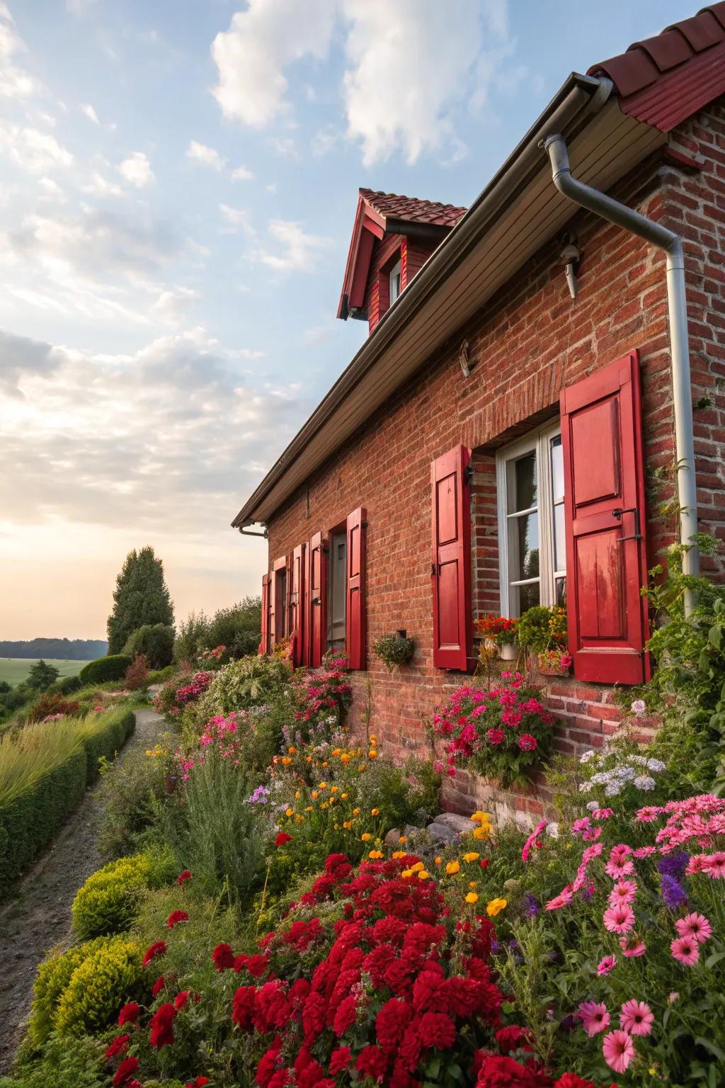 Red shutters can harmonize beautifully with red brick.