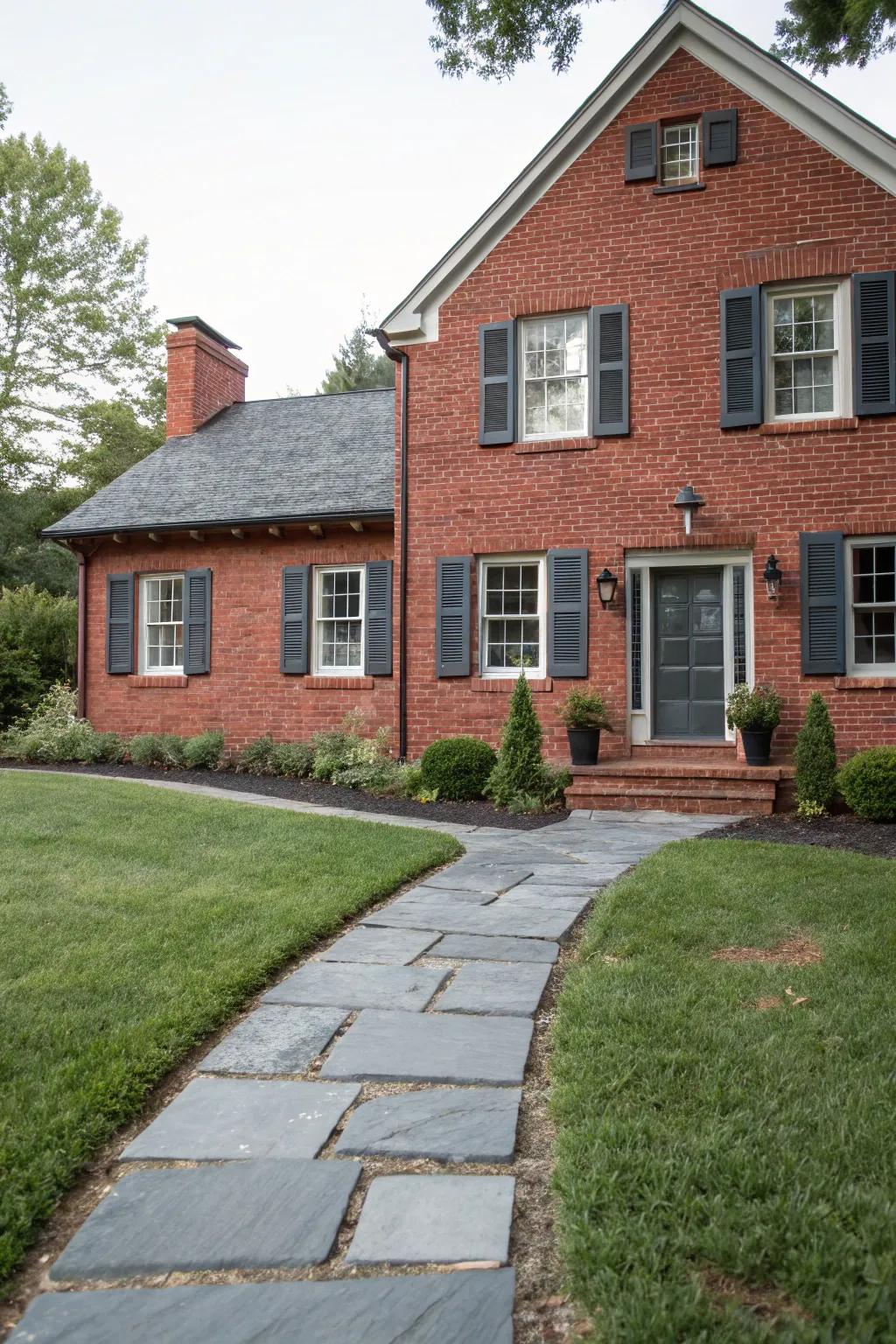 Charcoal shutters offer a modern and dramatic touch.