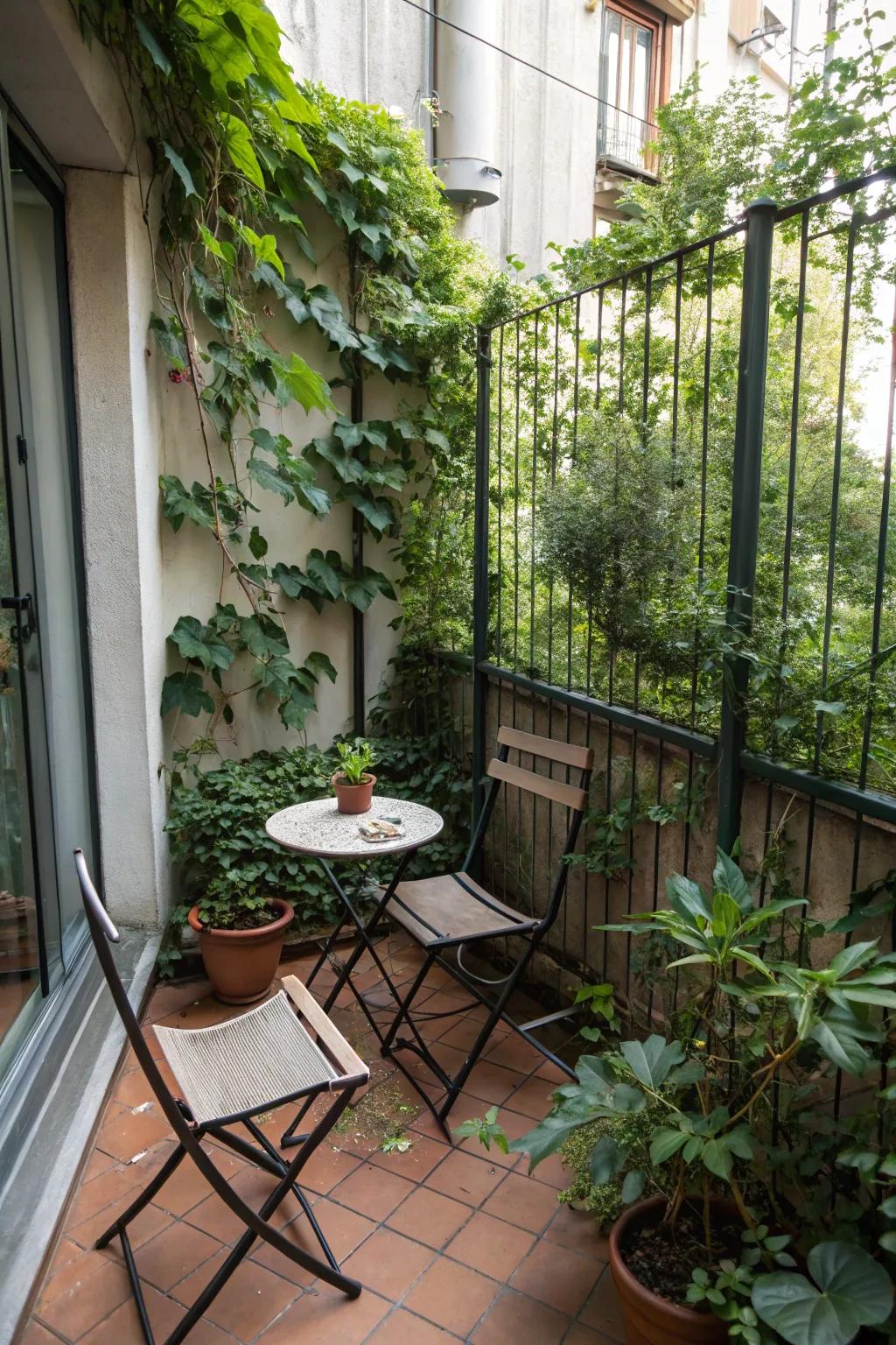 Compact furniture maximizes space on a small patio.