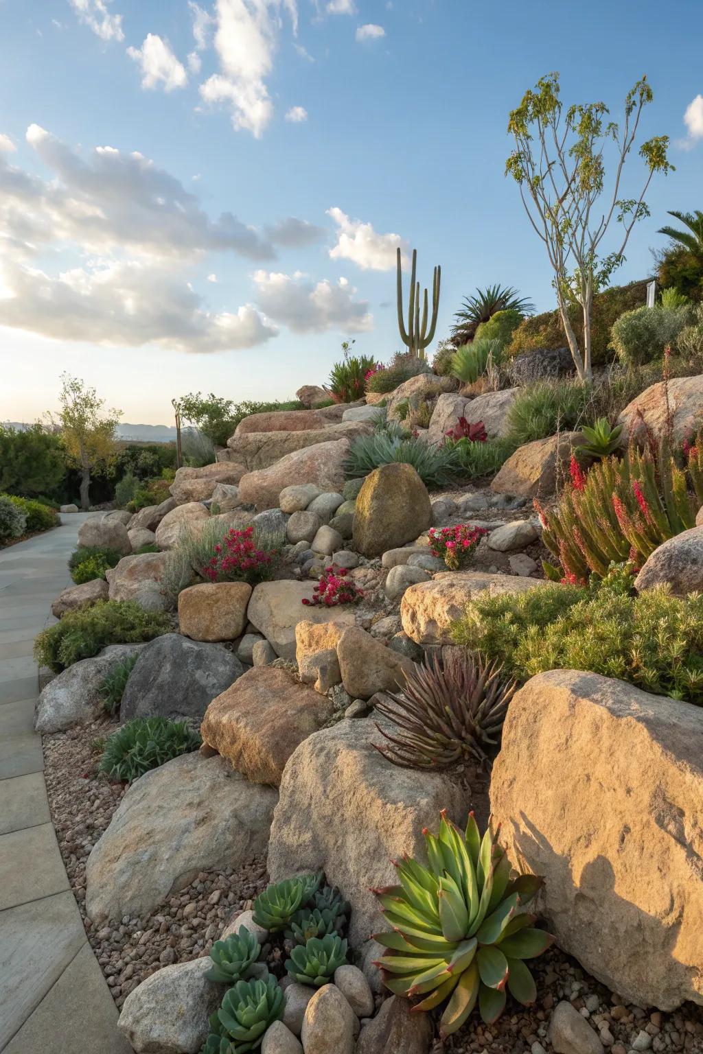 A rock garden transforms any space into a low-maintenance paradise.