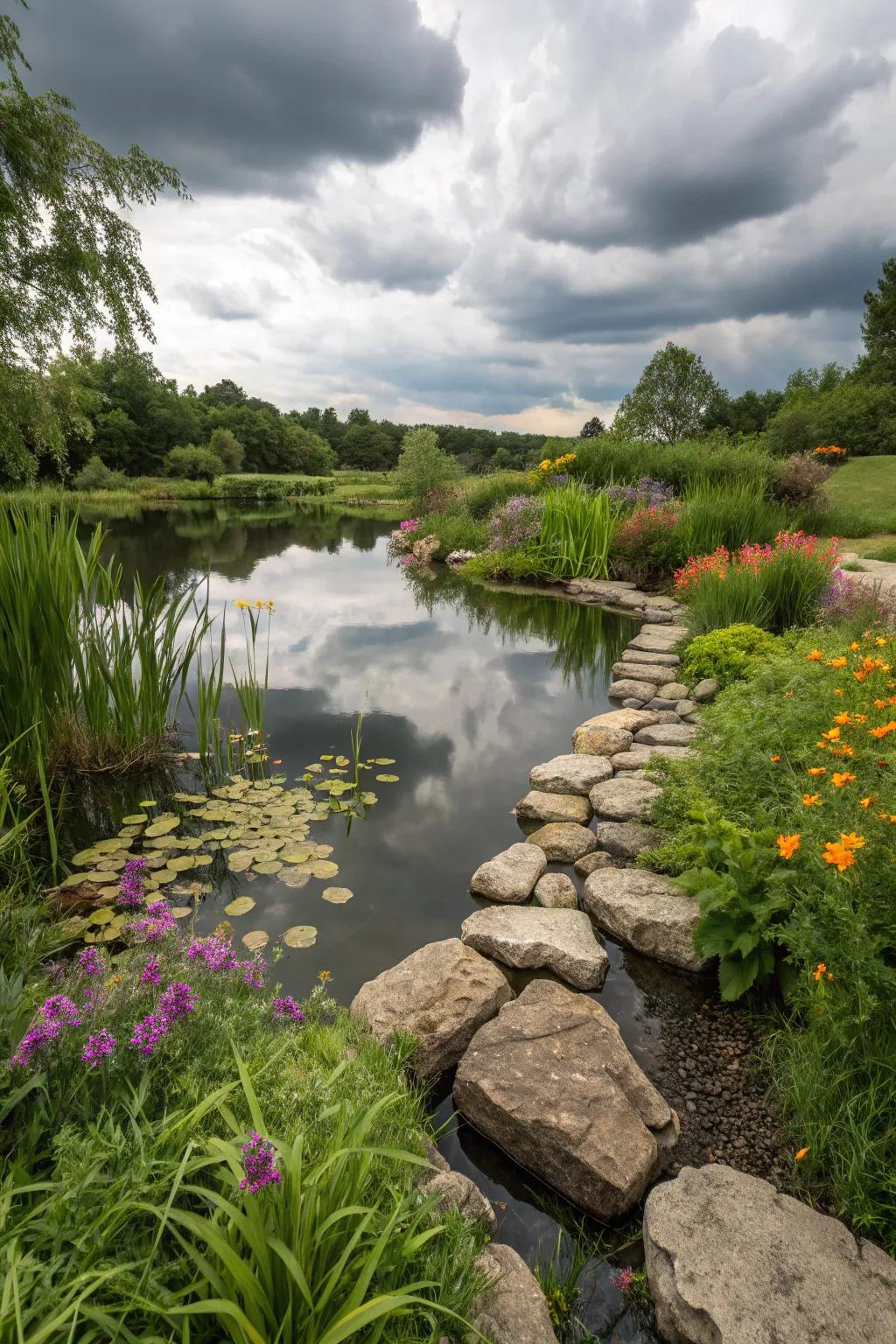 Rip rap rocks bring a natural touch to pond landscapes.