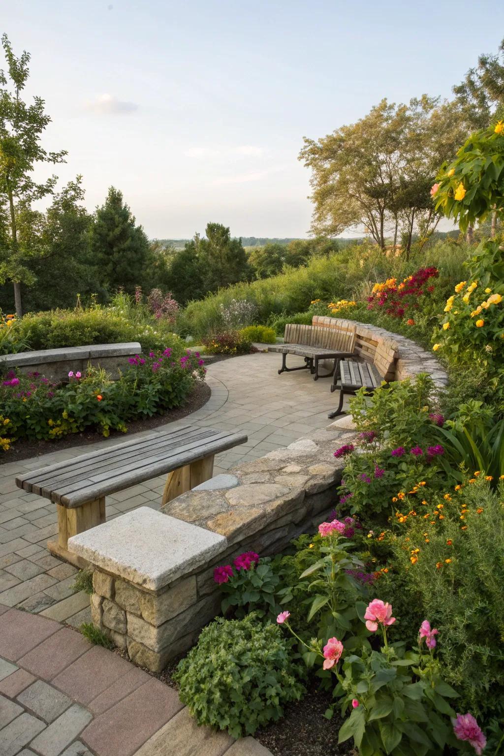 Rip rap rocks create a cozy and inviting seating nook outdoors.