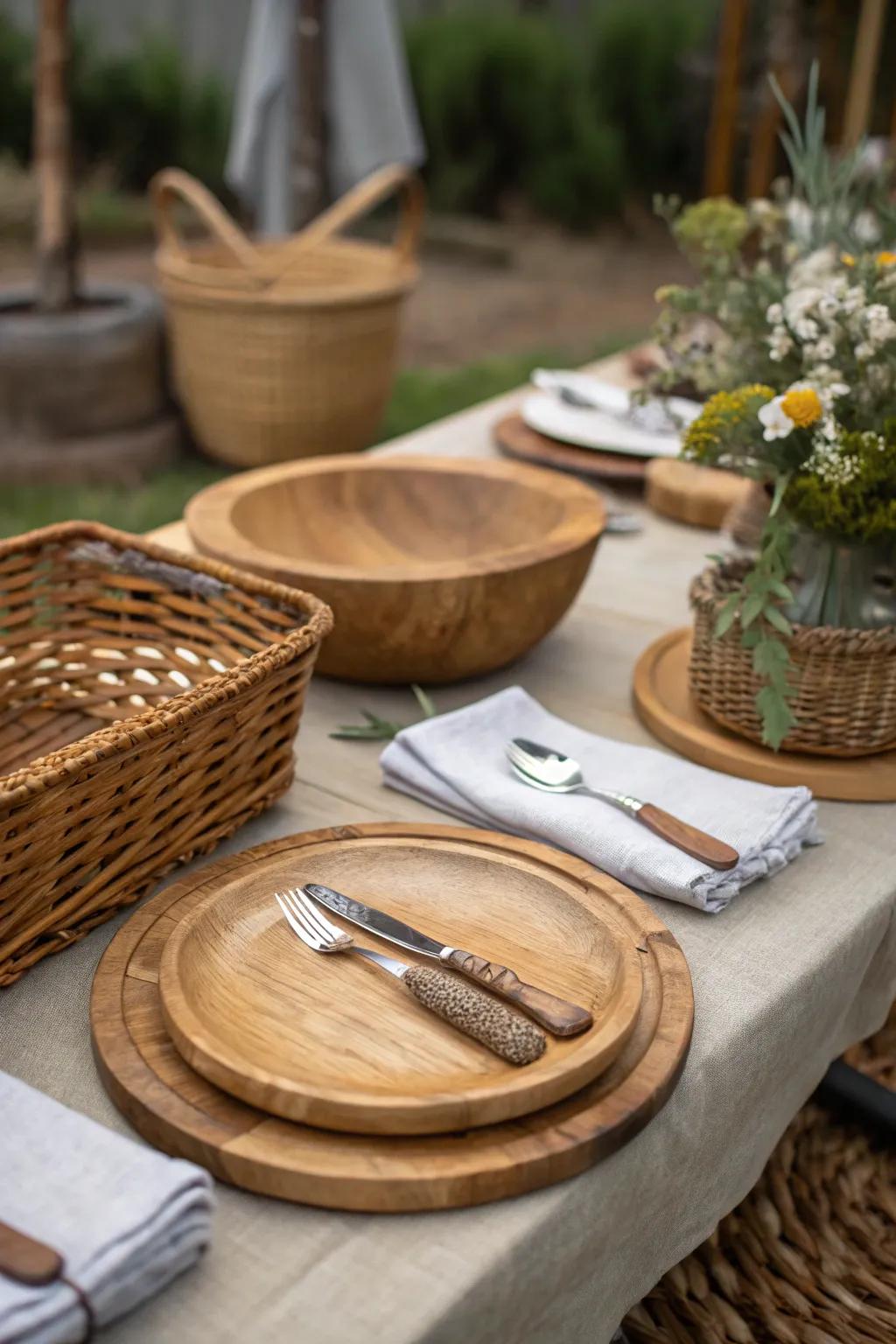 Natural materials enhance the picnic's fairy tale ambiance.