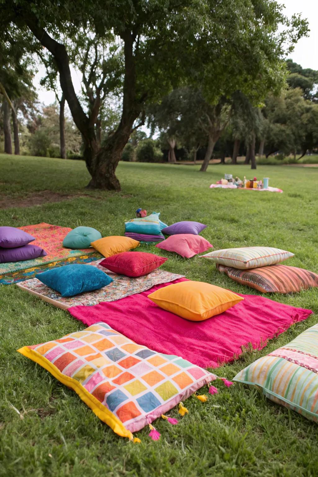 Comfortable seating is essential for a relaxed picnic vibe.
