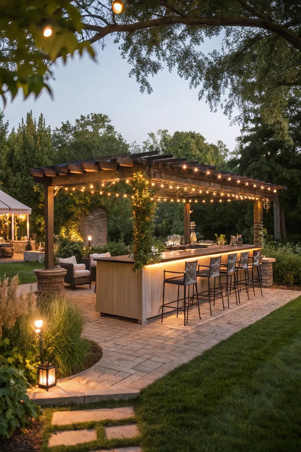 A pergola provides shelter and a touch of magic to your outdoor bar.