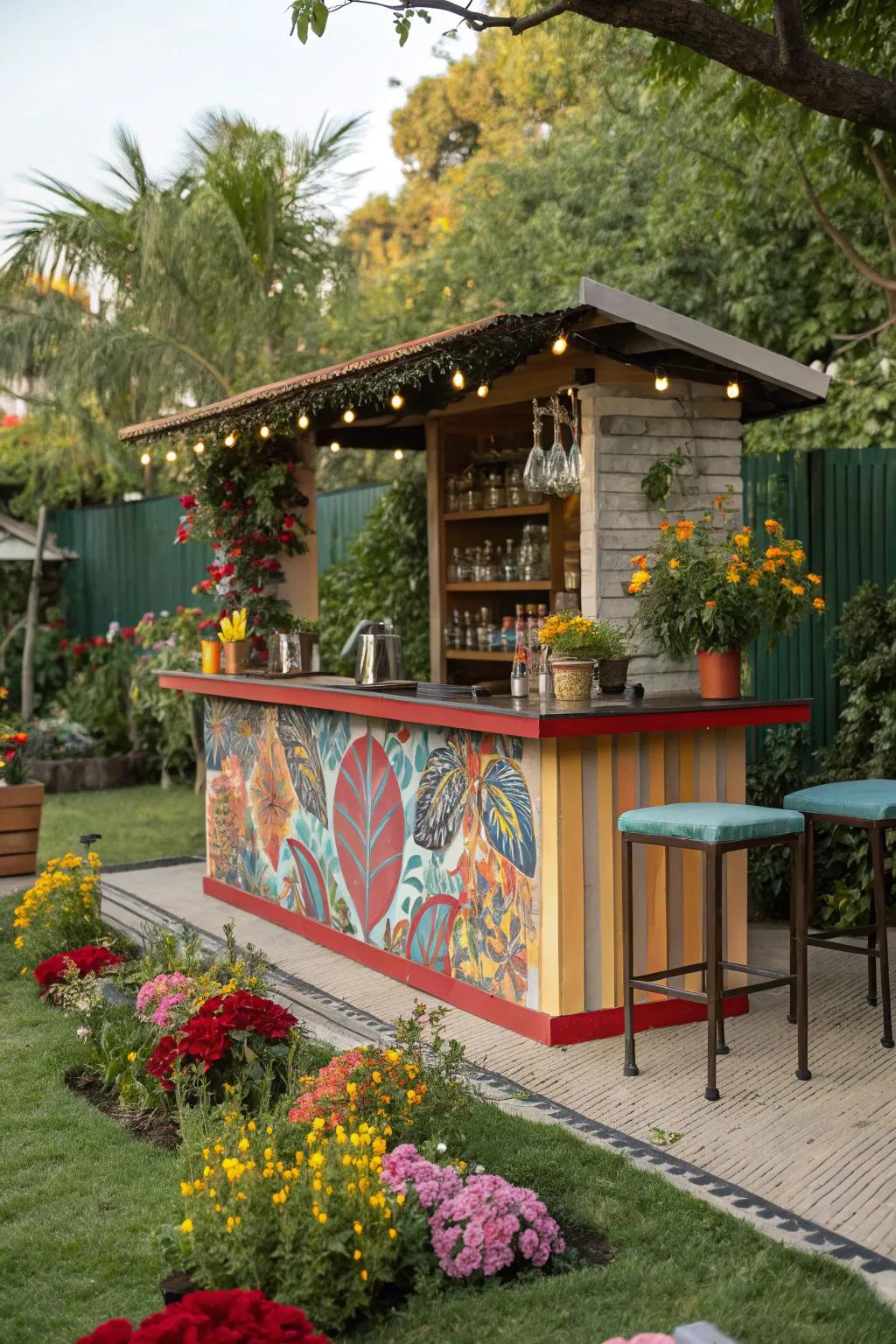 A bold paint job can turn your outdoor bar into a stunning focal point.