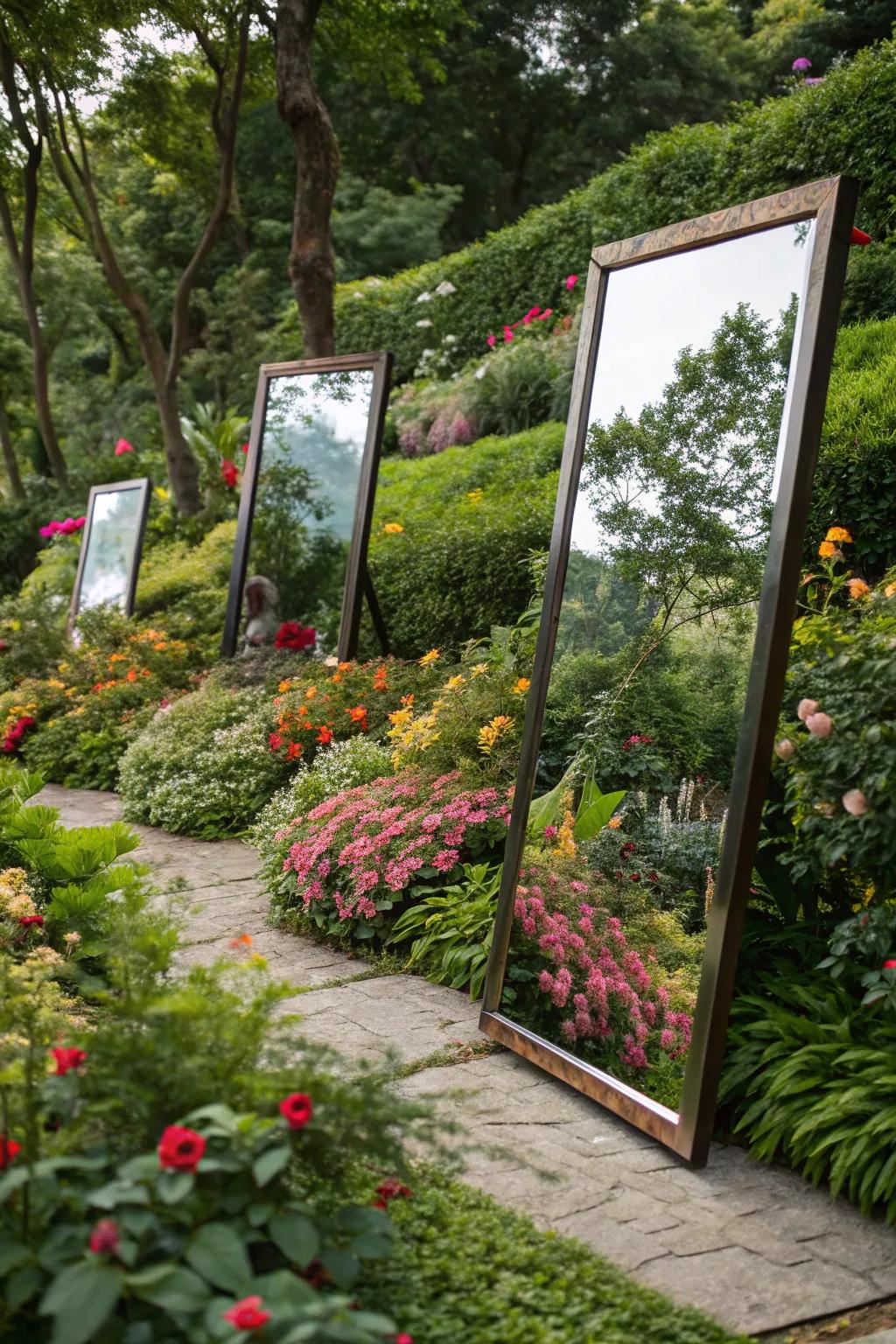 Garden mirrors create an illusion of space and add depth.