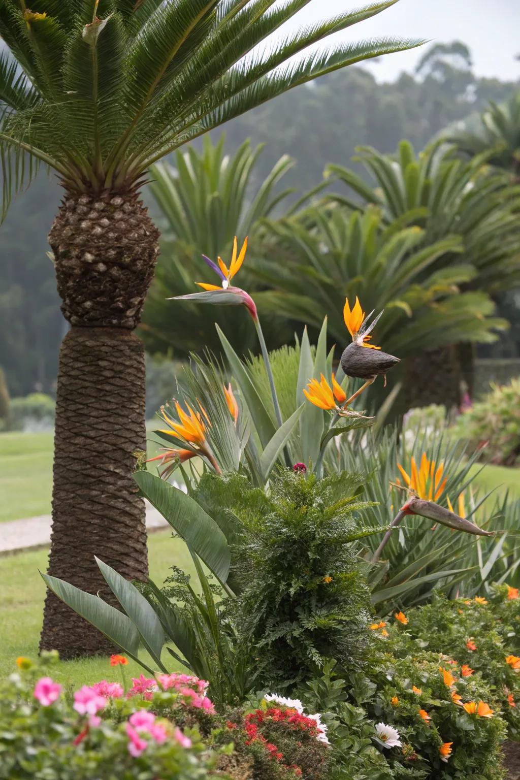 Cohesive companion planting with sago palms.