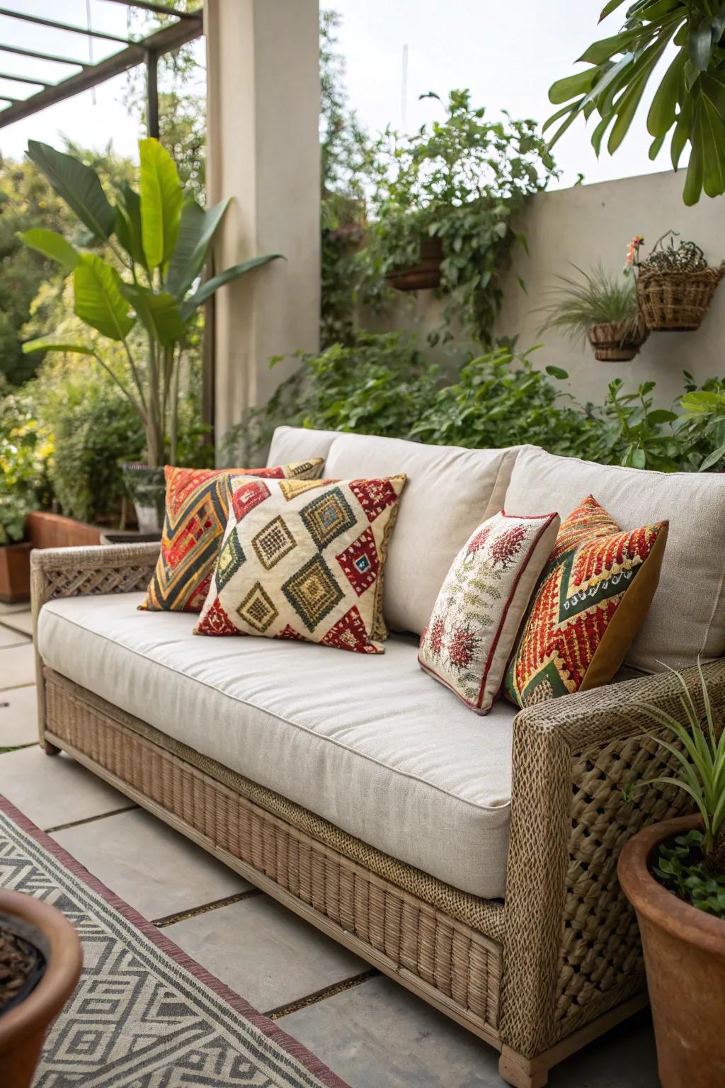 Eclectic charm with textured layers and patterns.