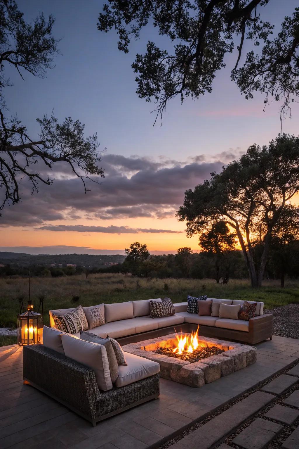 A cozy gathering spot with a fire pit companion.