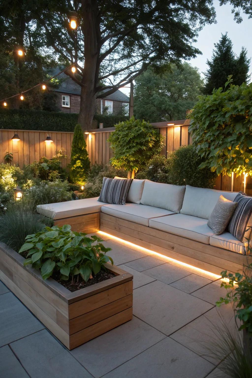 Seamless elegance with a built-in outdoor sofa.