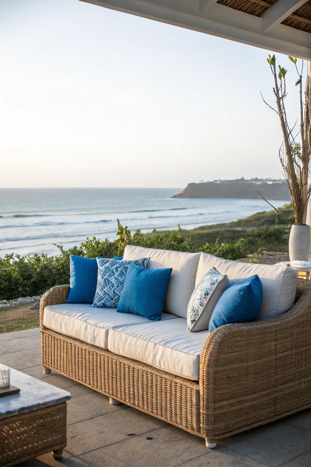Coastal vibes with a classic wicker sofa.