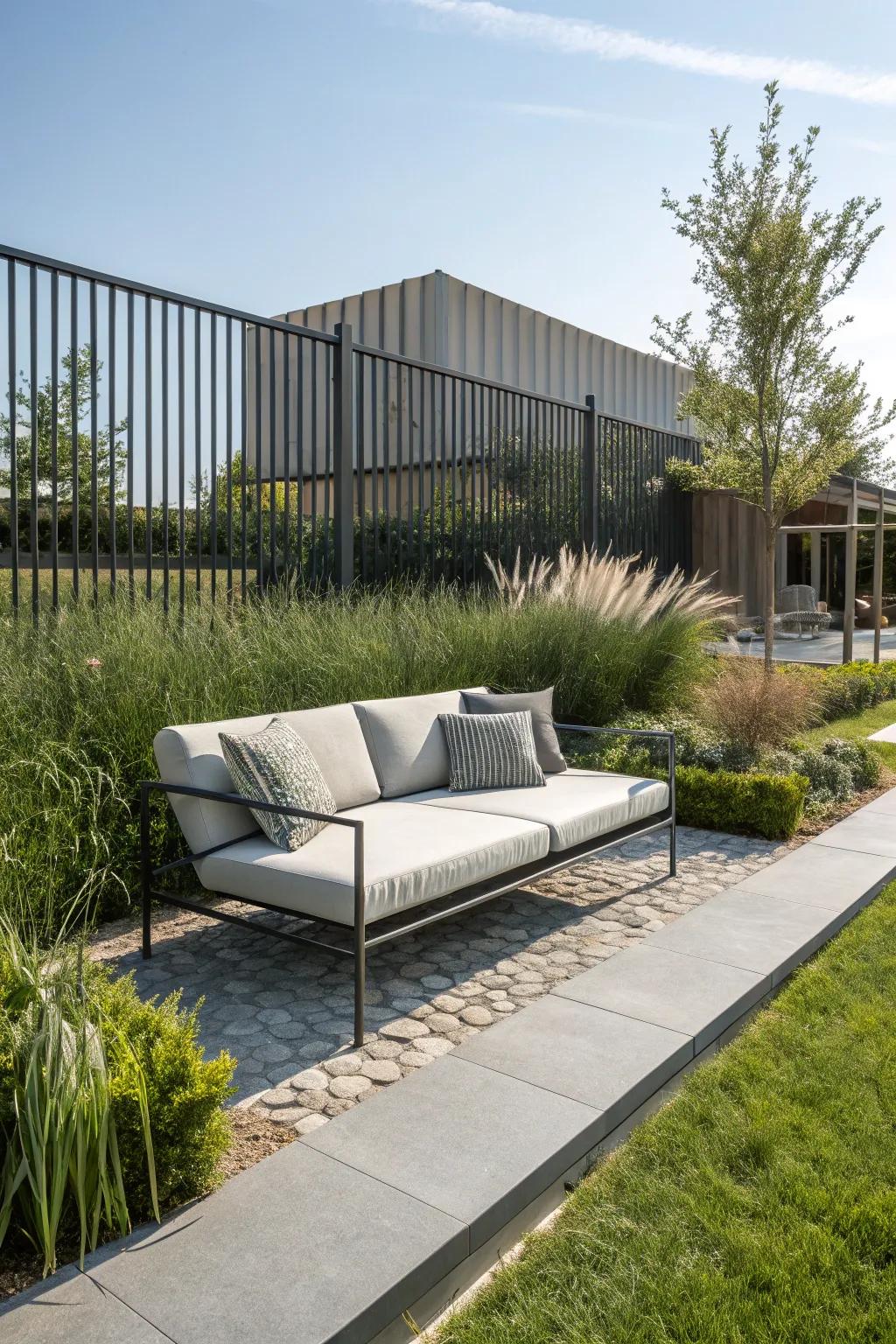 Modern elegance with a chic metal-framed sofa.