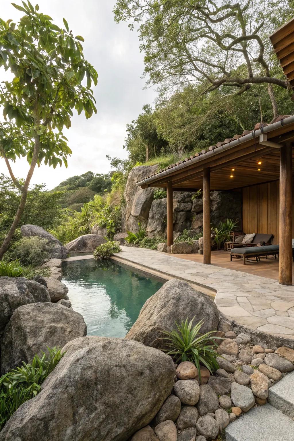 Achieve stunning textural contrast with rocks, plants, and wood.