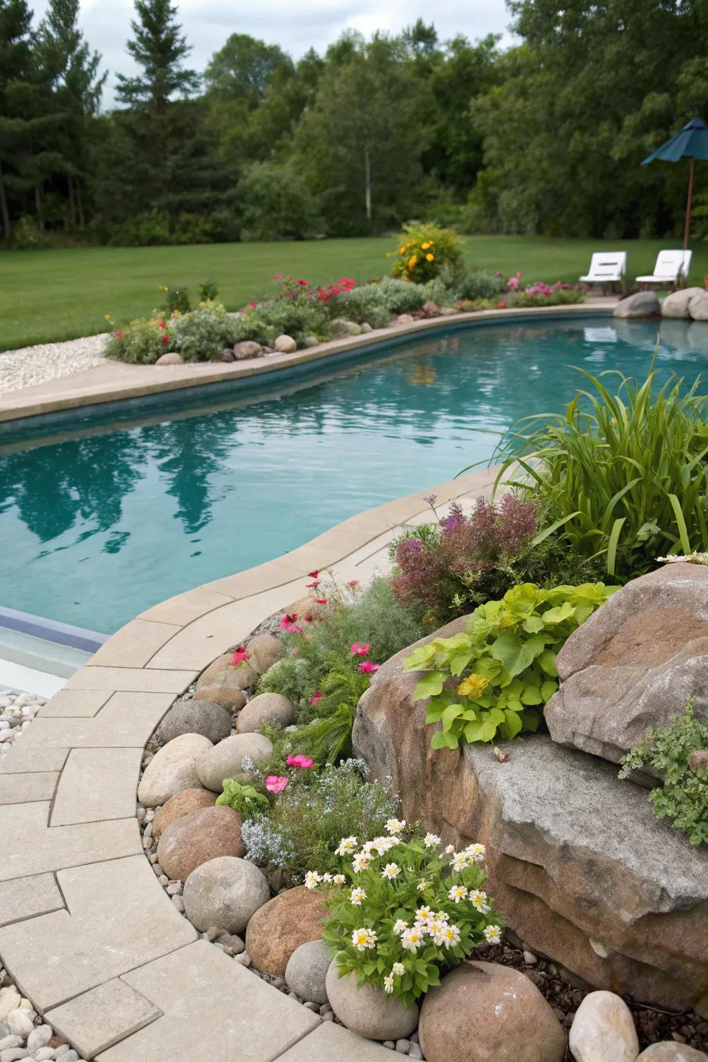 Define your spaces with decorative rock borders.