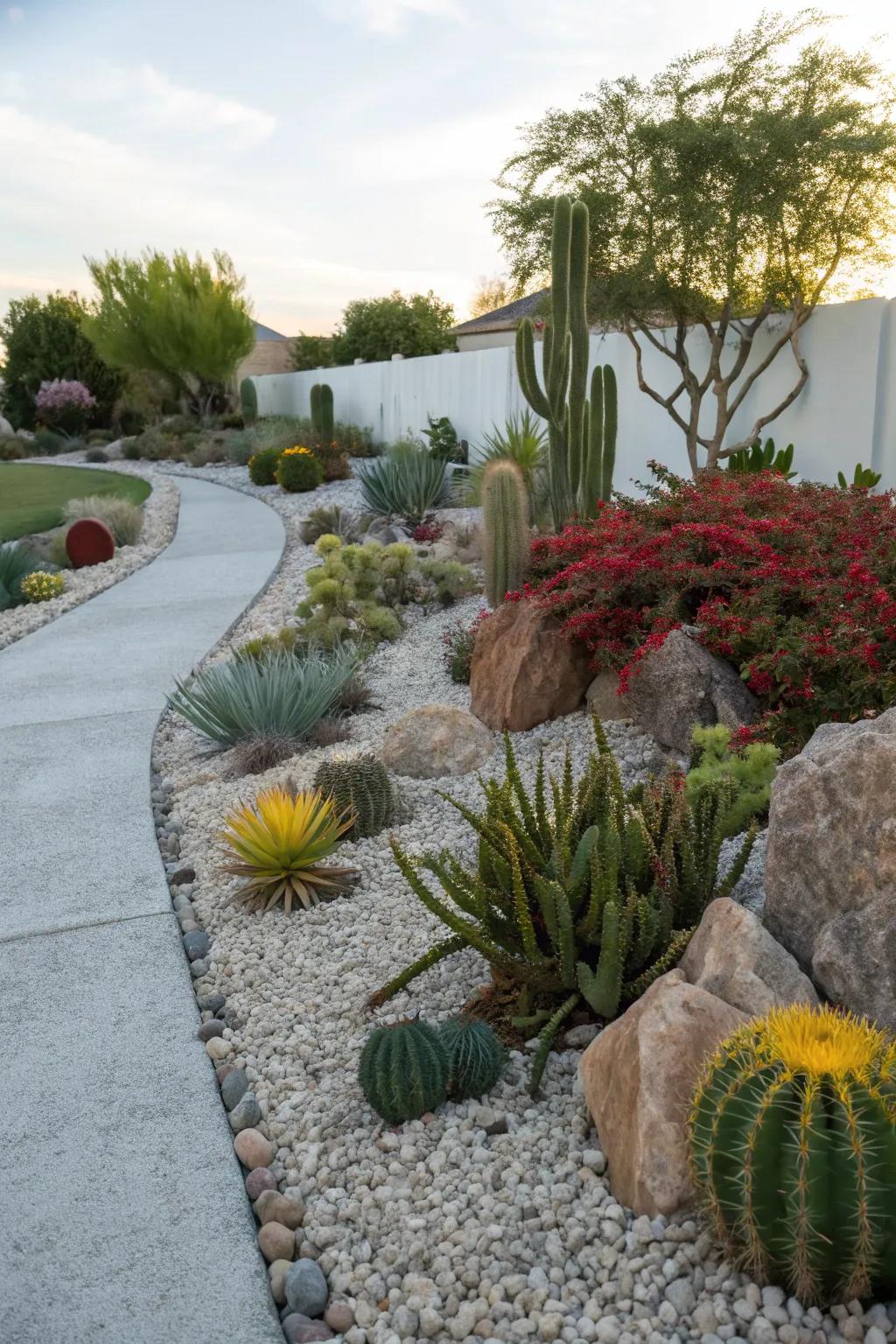 Drought-tolerant plants make perfect companions for gravel gardens.