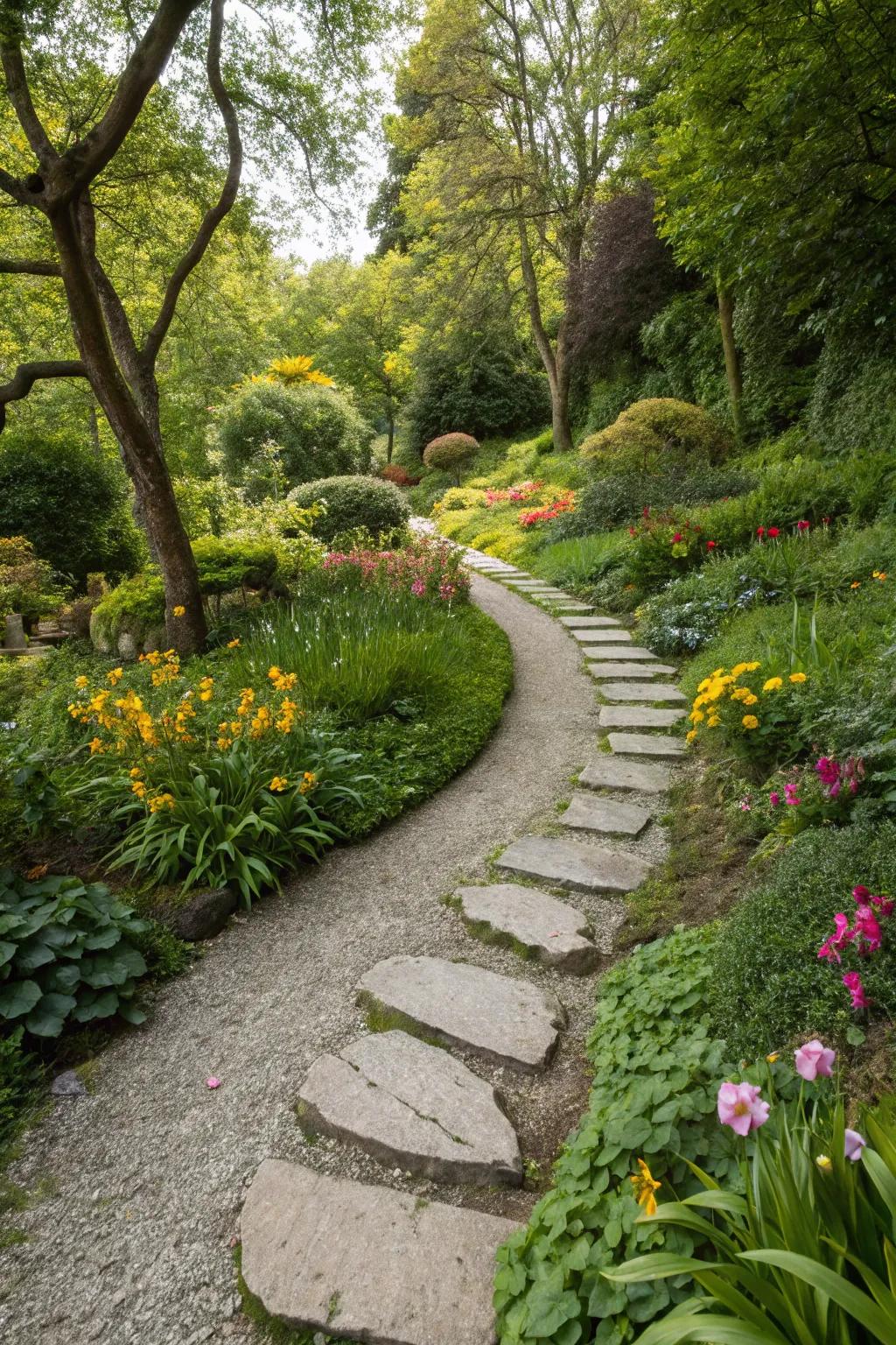 Create inviting paths with gravel and stepping stones.