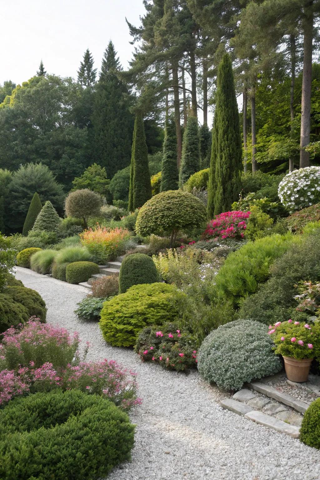 Create depth with layered vegetation.