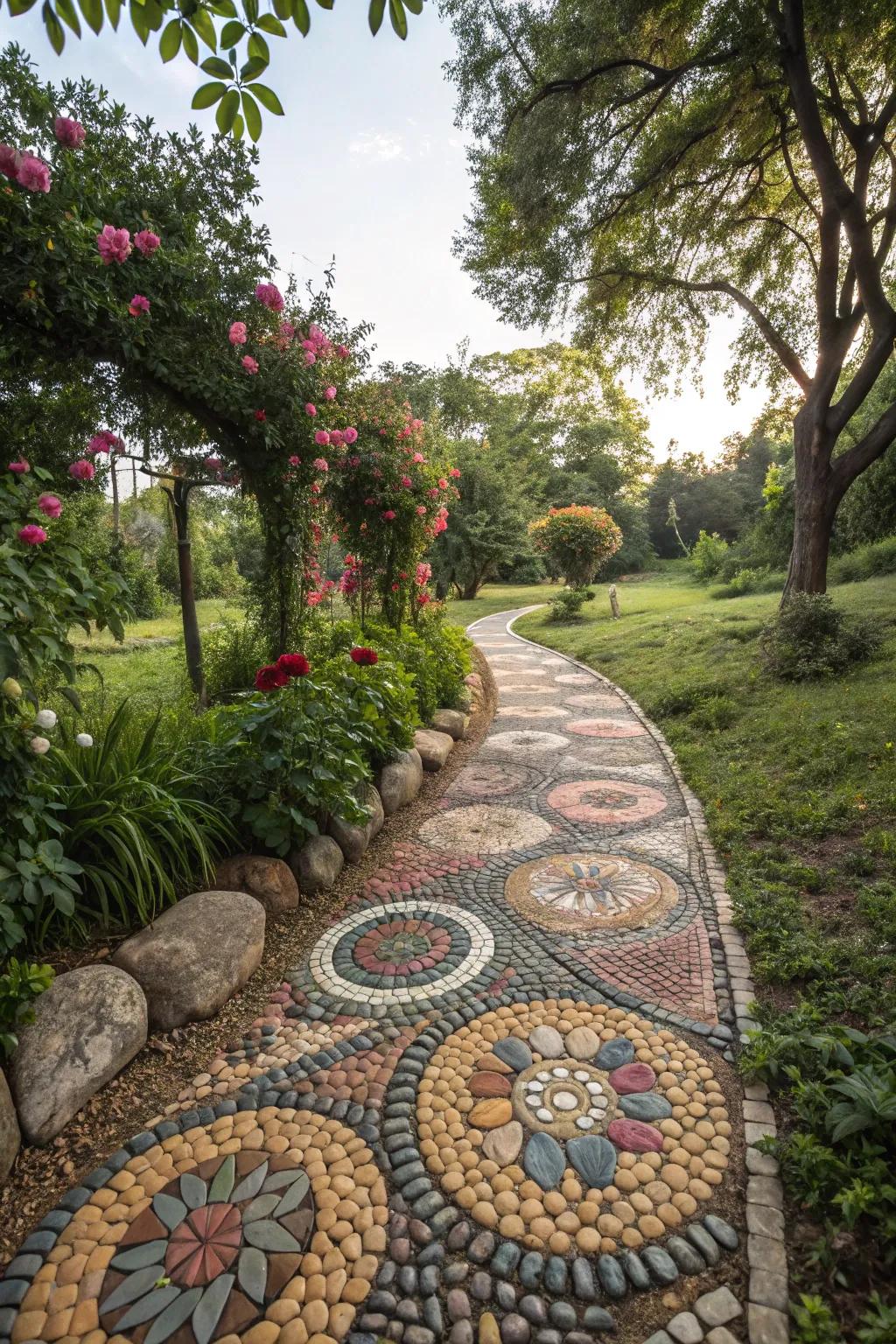 Make a statement with a colorful pebble mosaic.