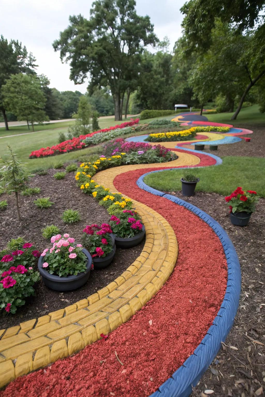 Artistic garden designs brought to life with imaginative use of rubber mulch.