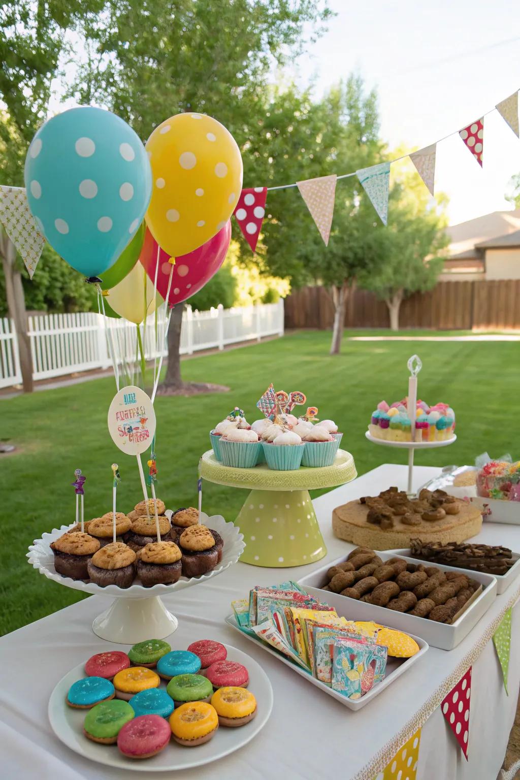 A themed dessert table offers a sweet finale to the party.