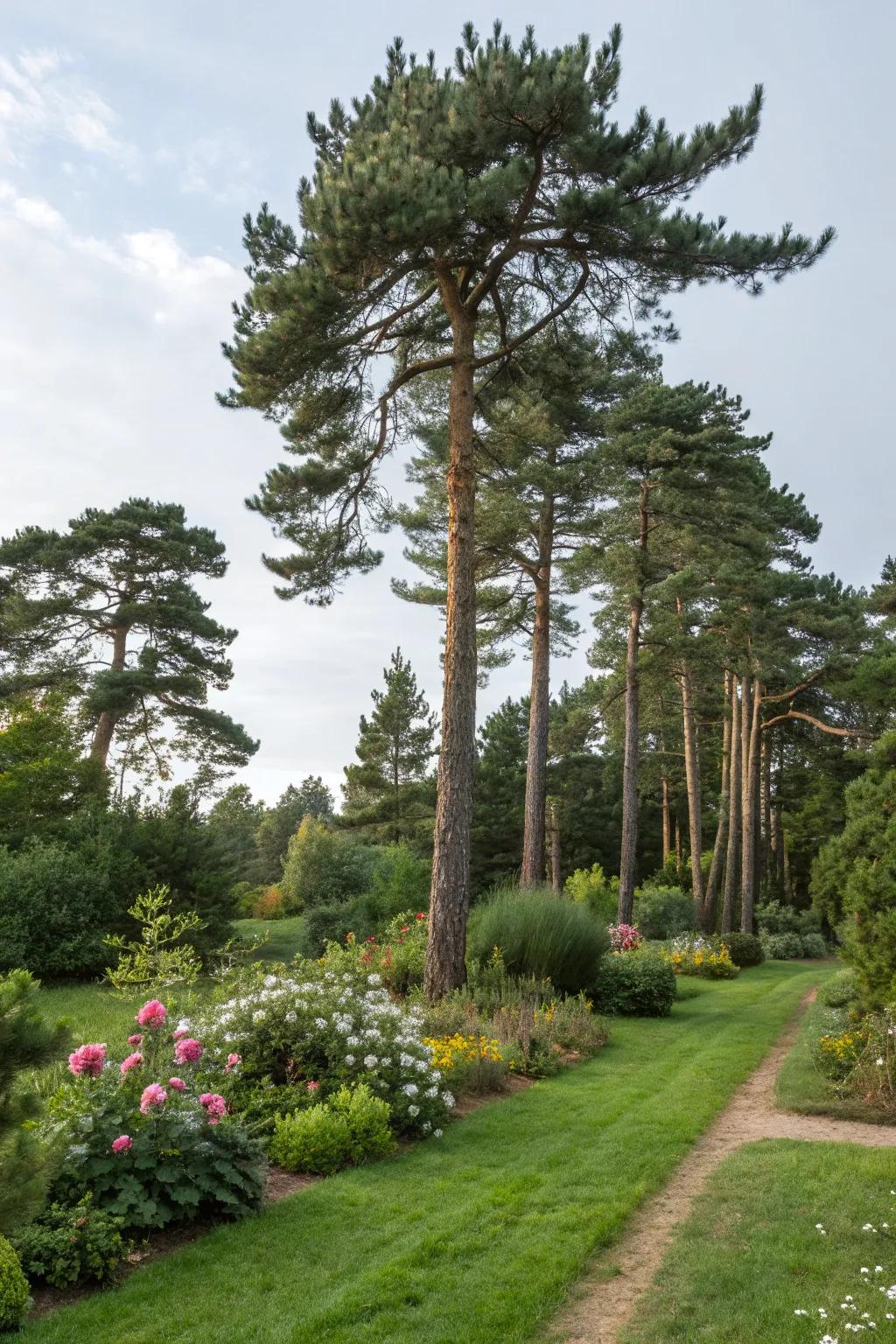 Clusters of pine trees create dynamic visual interest.