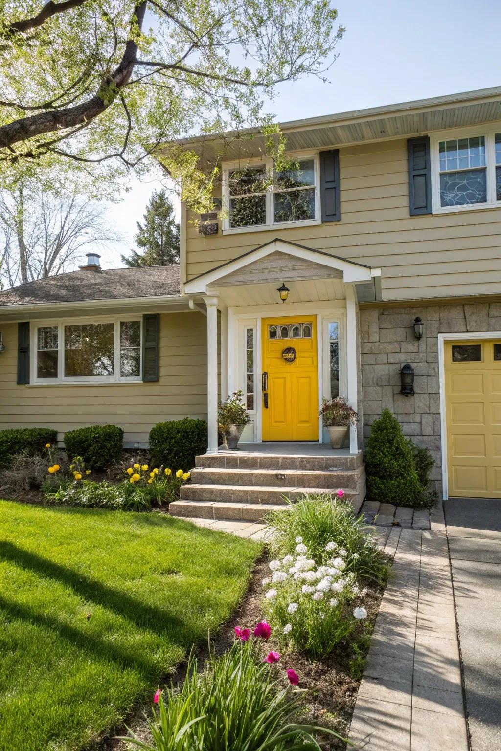 Bright doors add a cheerful pop of color.