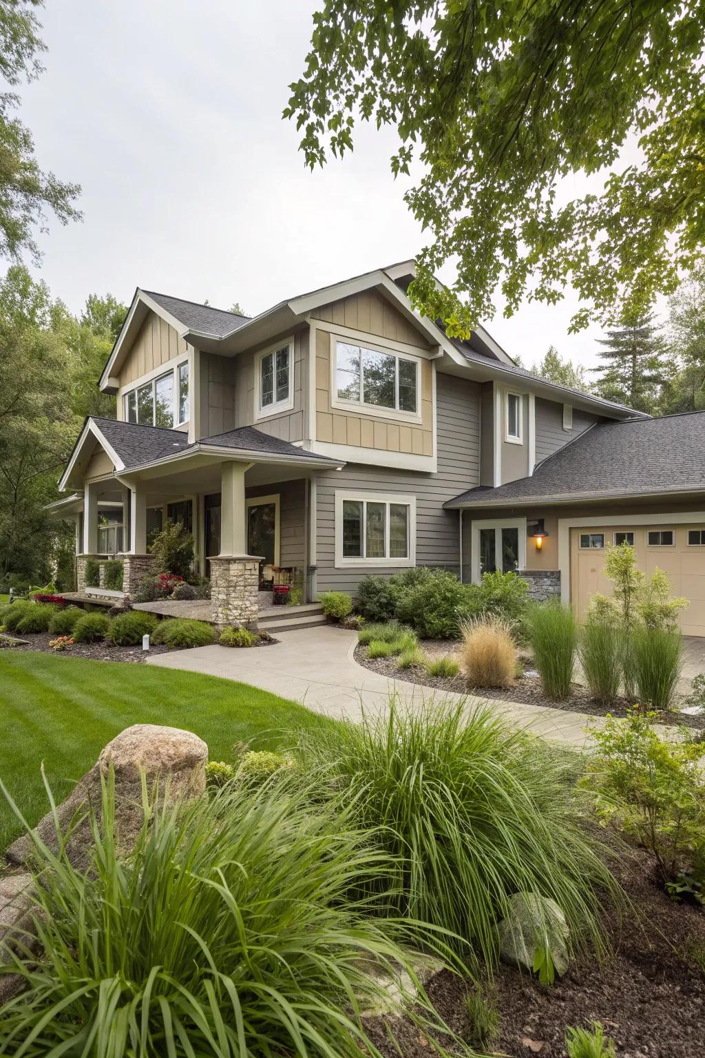 Neutral tones create a calming and contemporary facade.