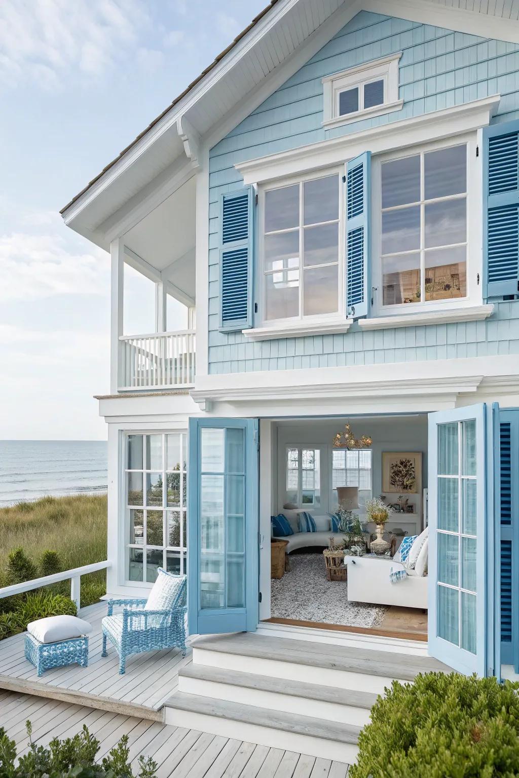 Coastal colors evoke a serene seaside retreat.