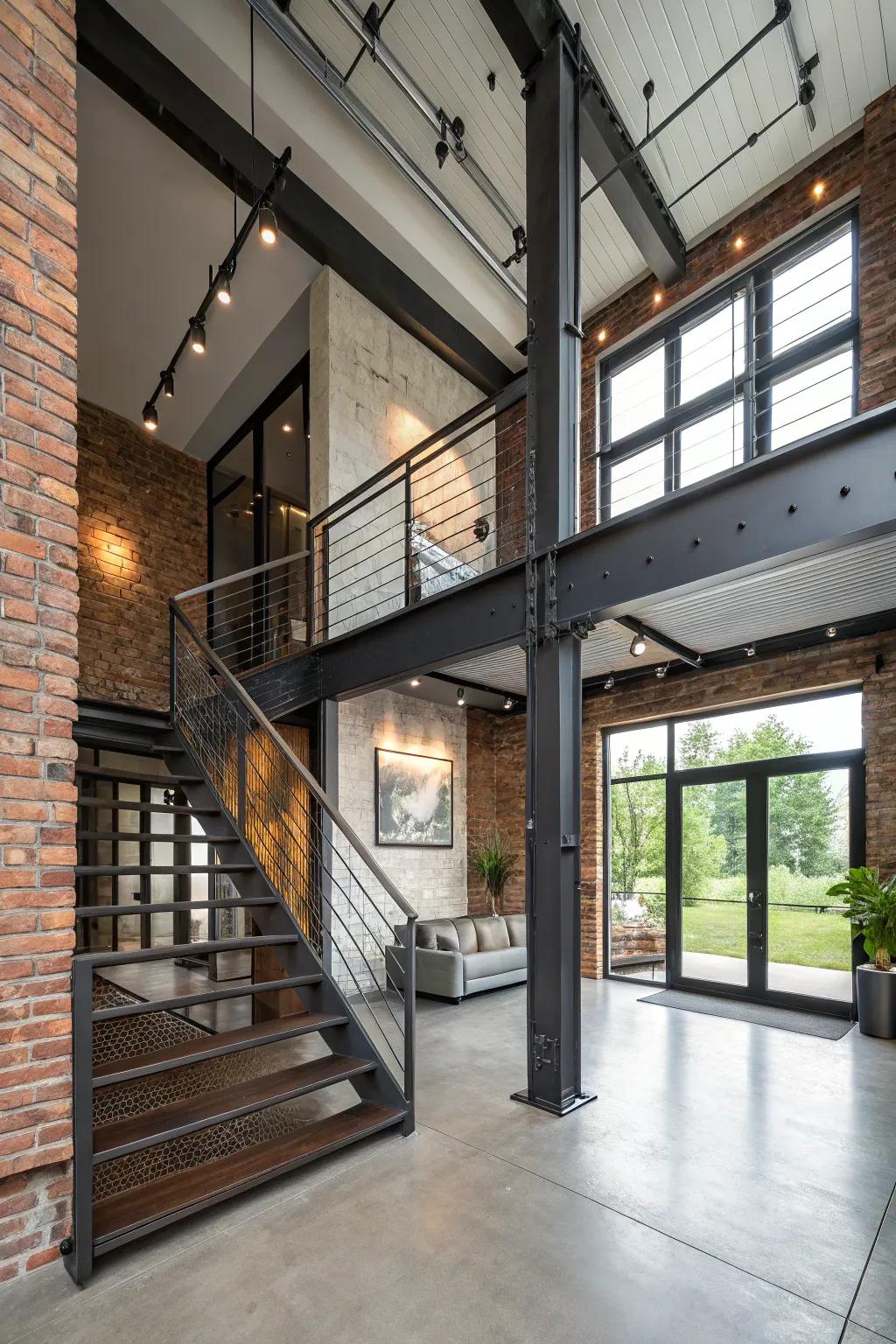 Industrial elements add an edgy, modern touch.
