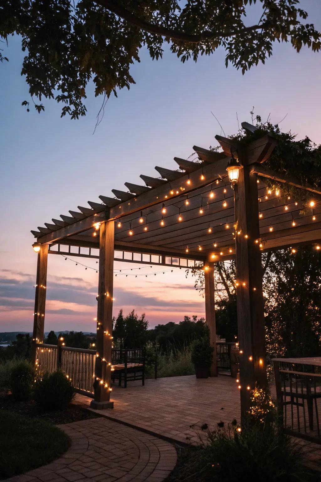 Set the mood with enchanting lighting under your pergola.