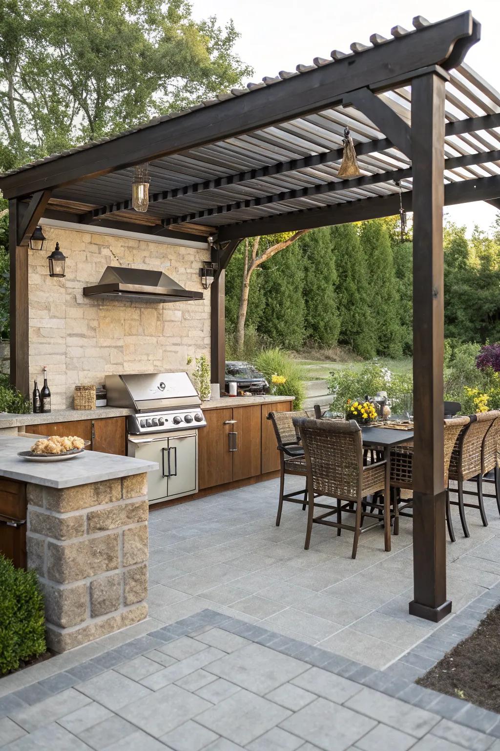 Cook up a feast with a pergola-covered outdoor kitchen.