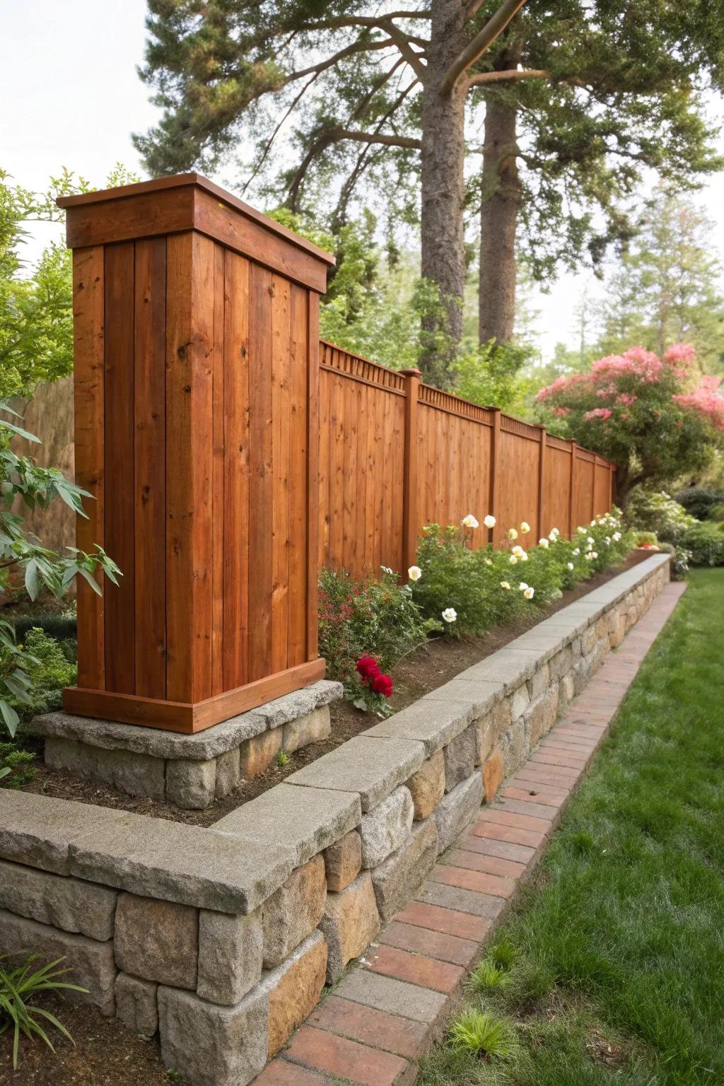 Redwood toppers bring natural warmth and elegance.