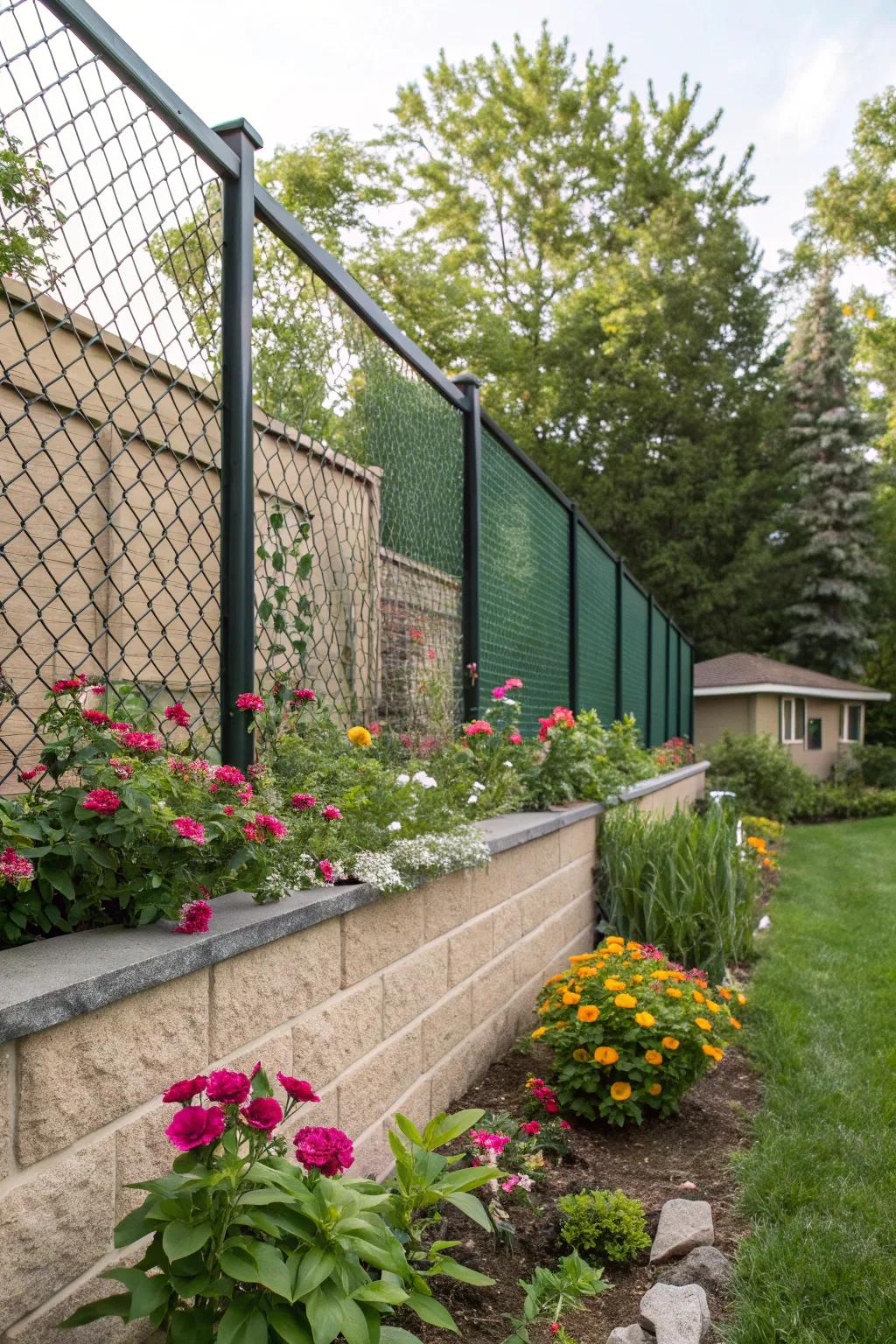 Enhance chain link fences with decorative screens for privacy.