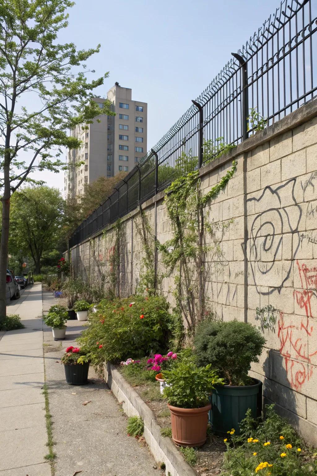 Metal fencing adds a sleek, industrial touch to block walls.