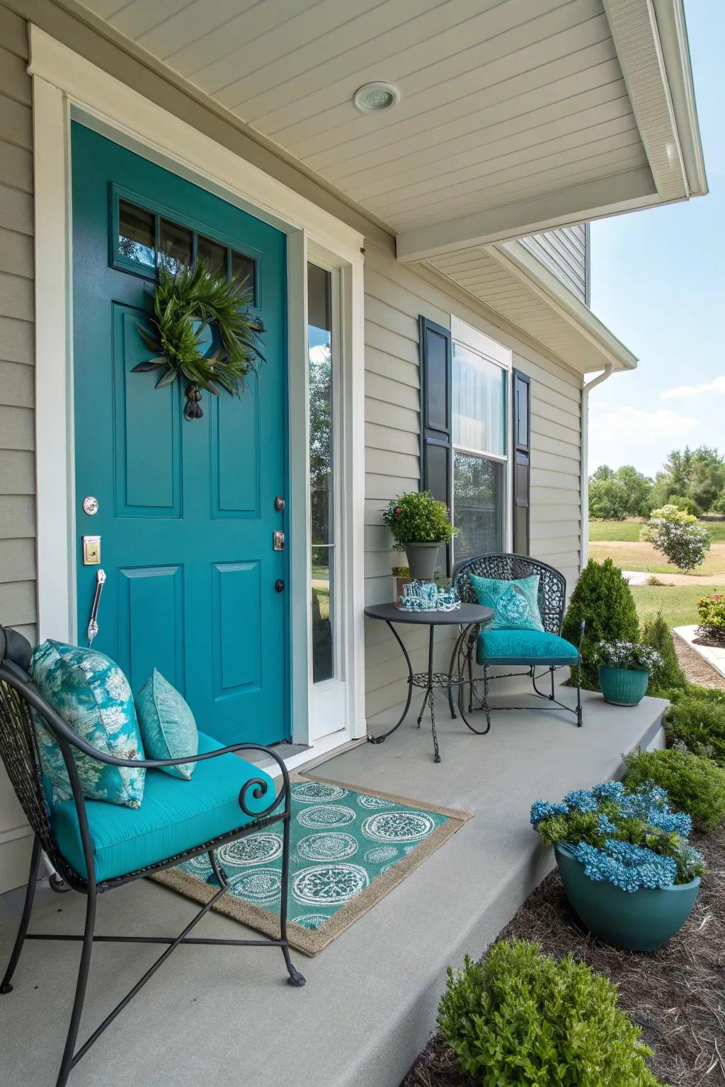 A bold door color adds personality and charm.
