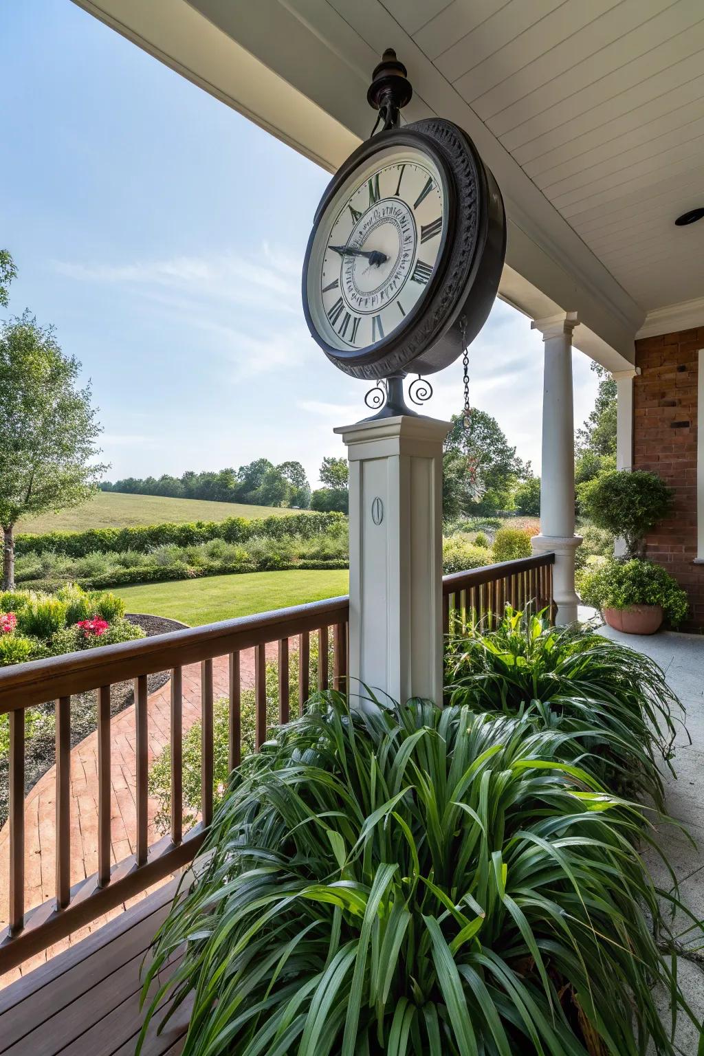 A stylish clock adds functionality and charm.