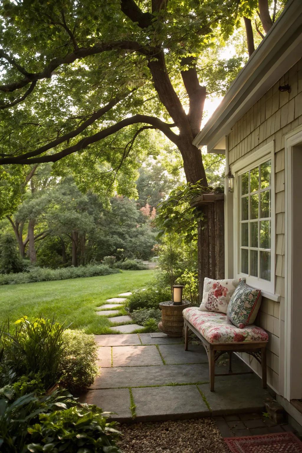 A cozy seating area perfect for relaxation in a side yard.