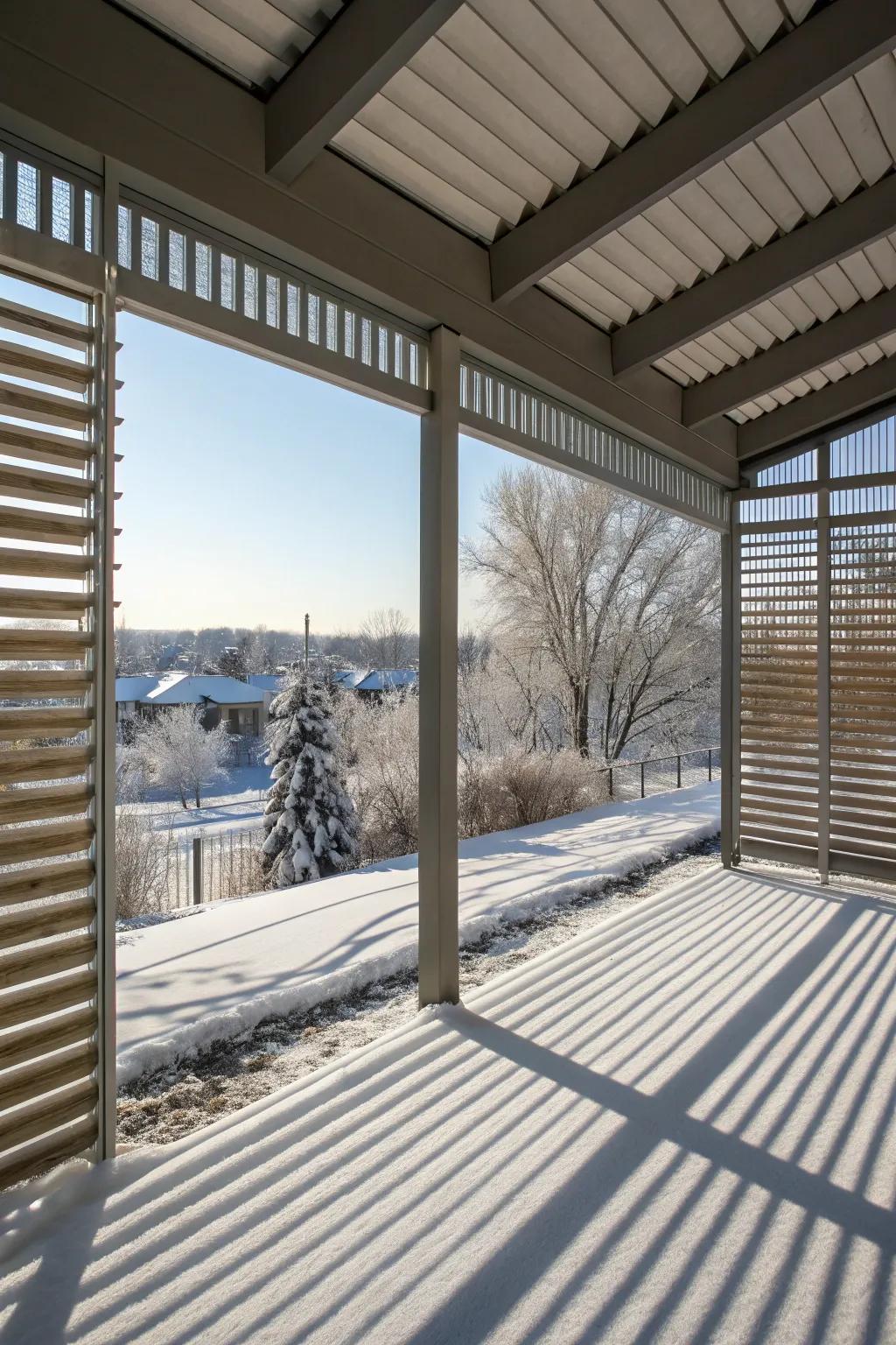 Stylish blinds add privacy and protection to a pergola.