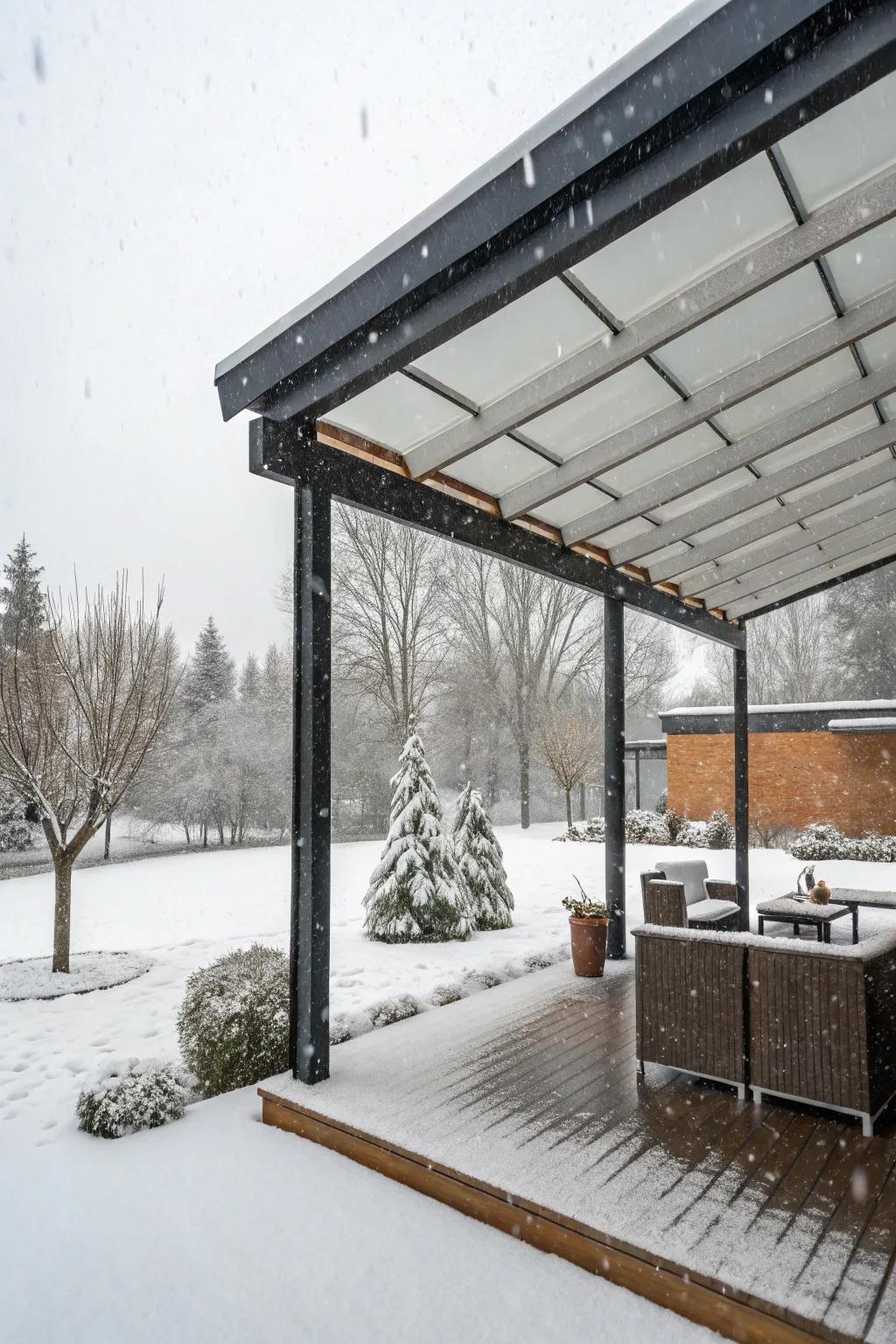 A retractable roof turns this pergola into a winter retreat.