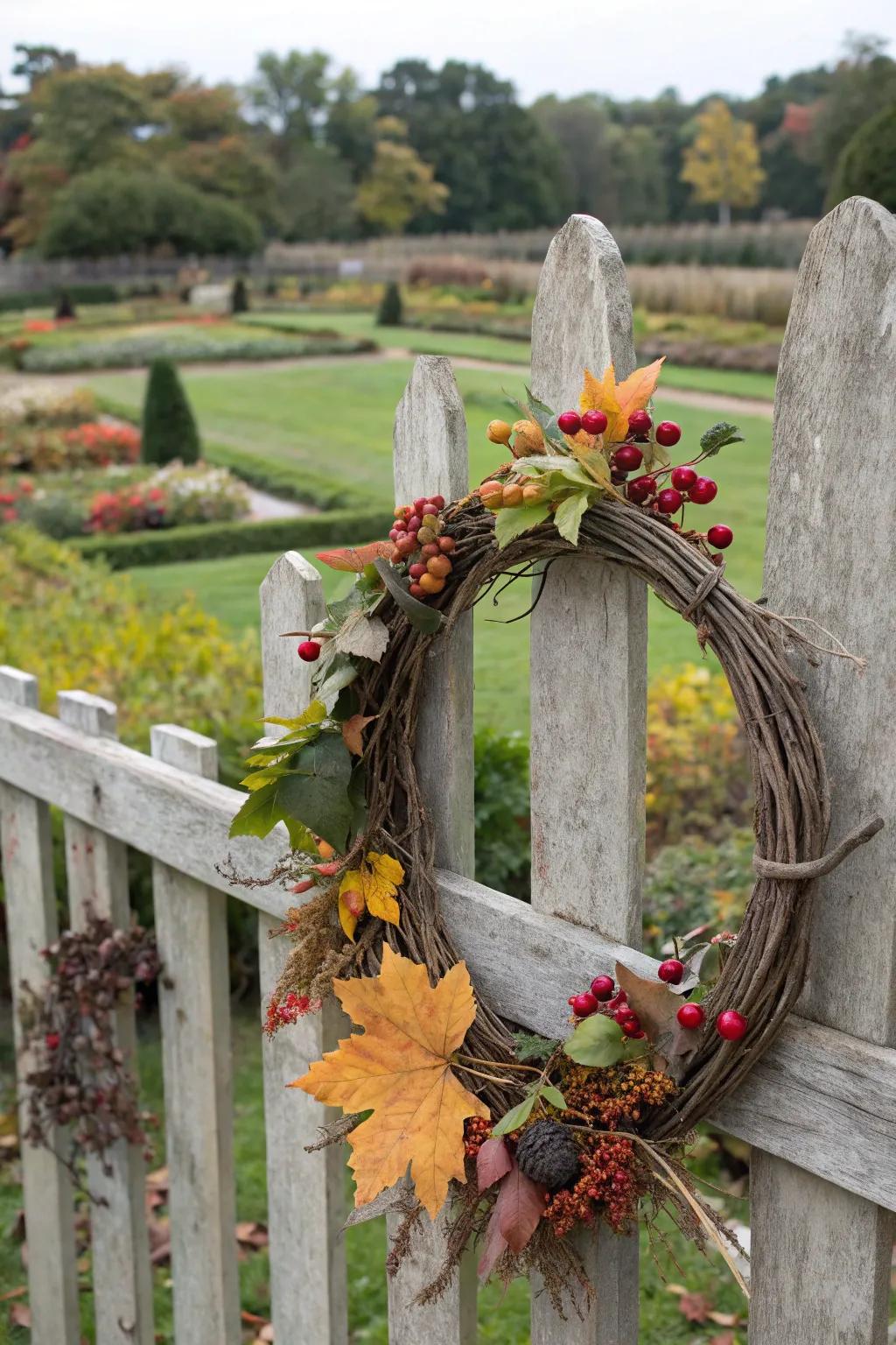Seasonal wreaths bring festive flair to your garden fence.