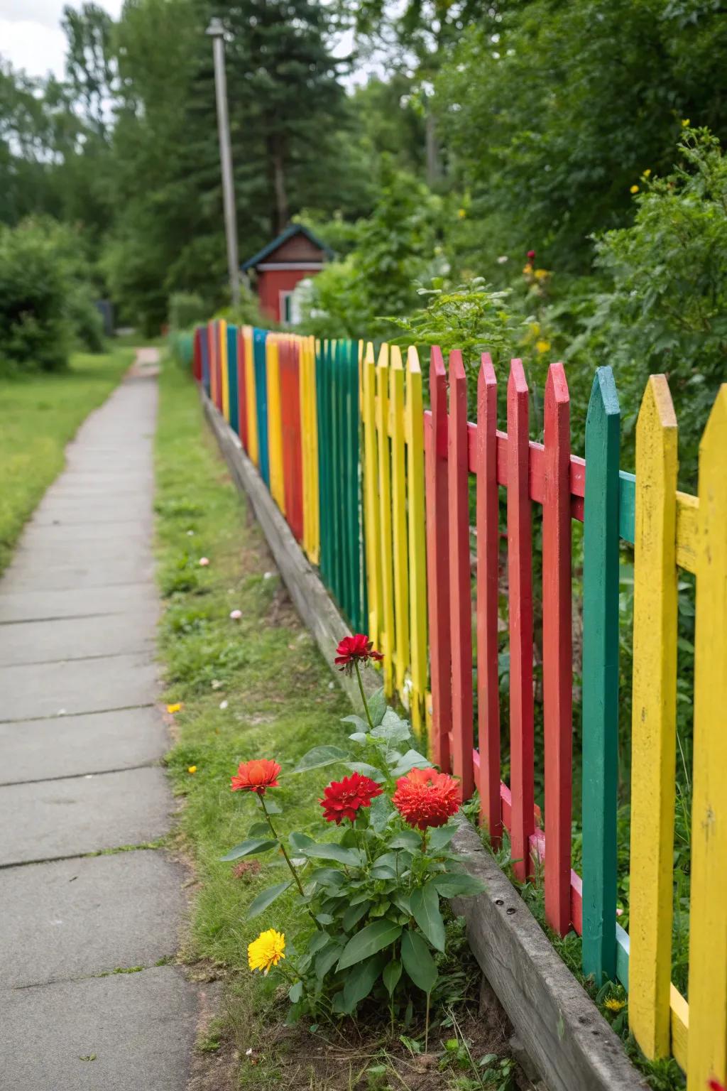 Bold color blocks create a striking visual impact on your fence.