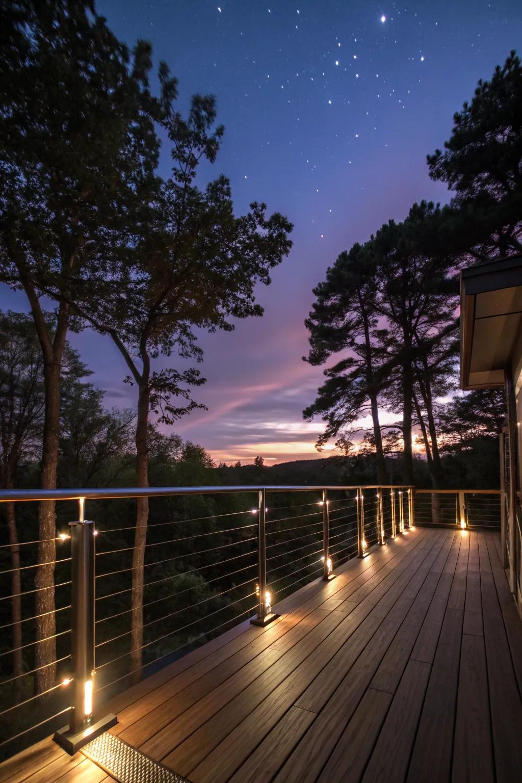 Sleek metal caps with LED lights for a magical nighttime ambiance.