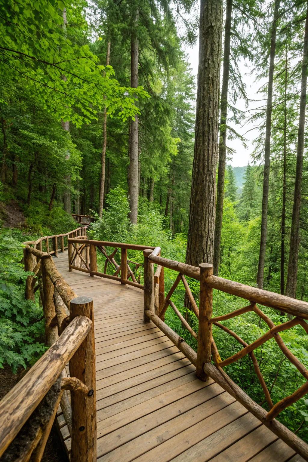 Rustic wooden branch caps add a natural touch to any deck.