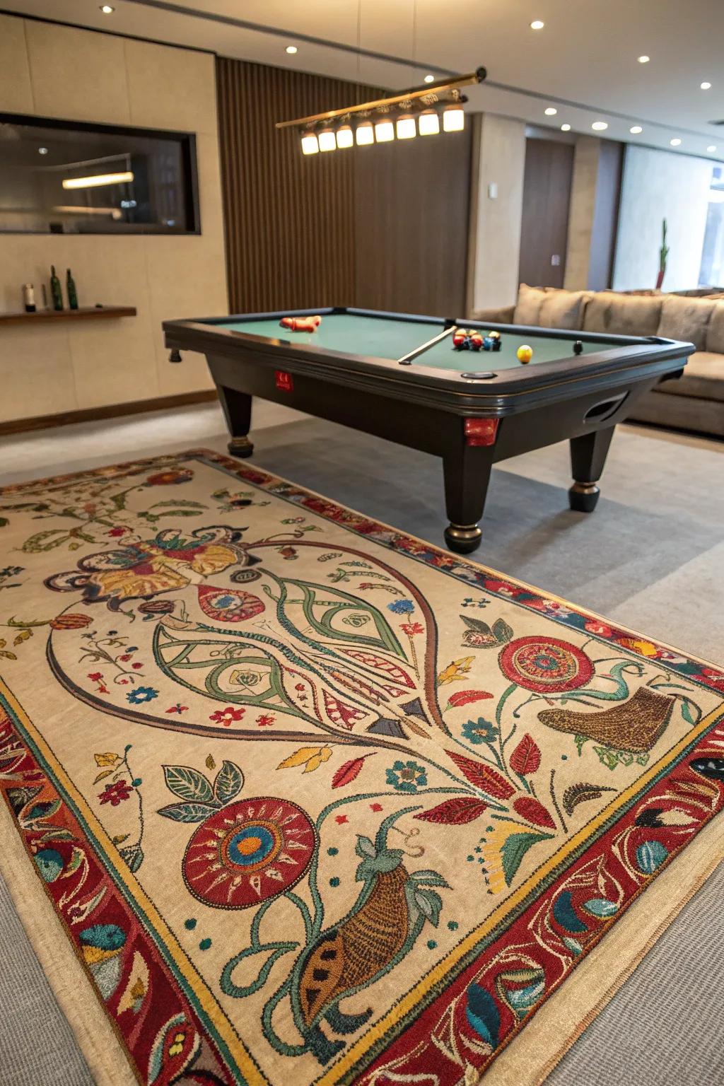A custom rug adds a personal artistic touch to your decor.