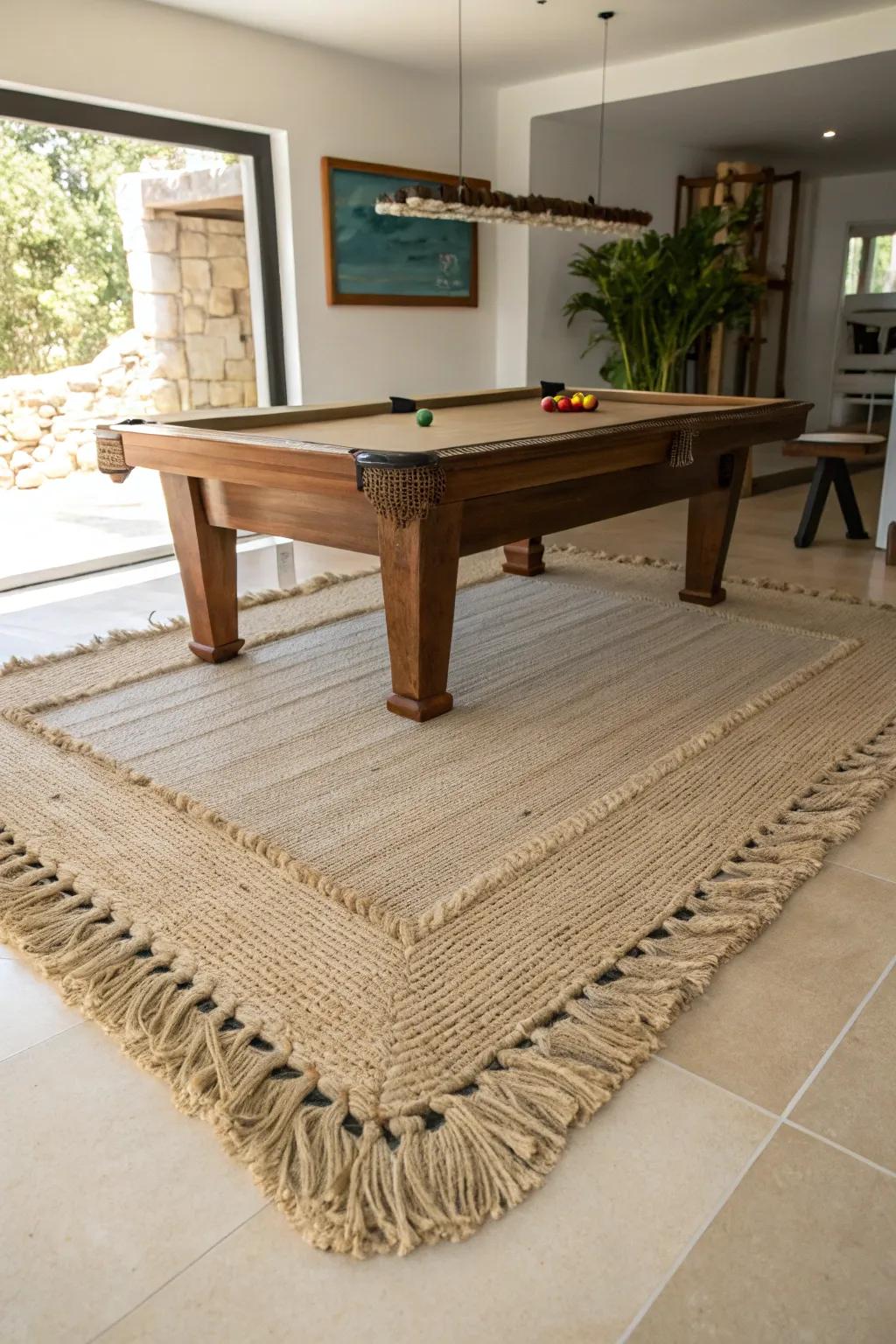 A natural fiber rug brings sustainable style to your game room.