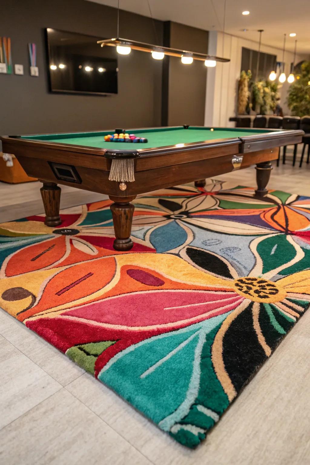 Infuse energy into your game room with a colorful abstract rug.