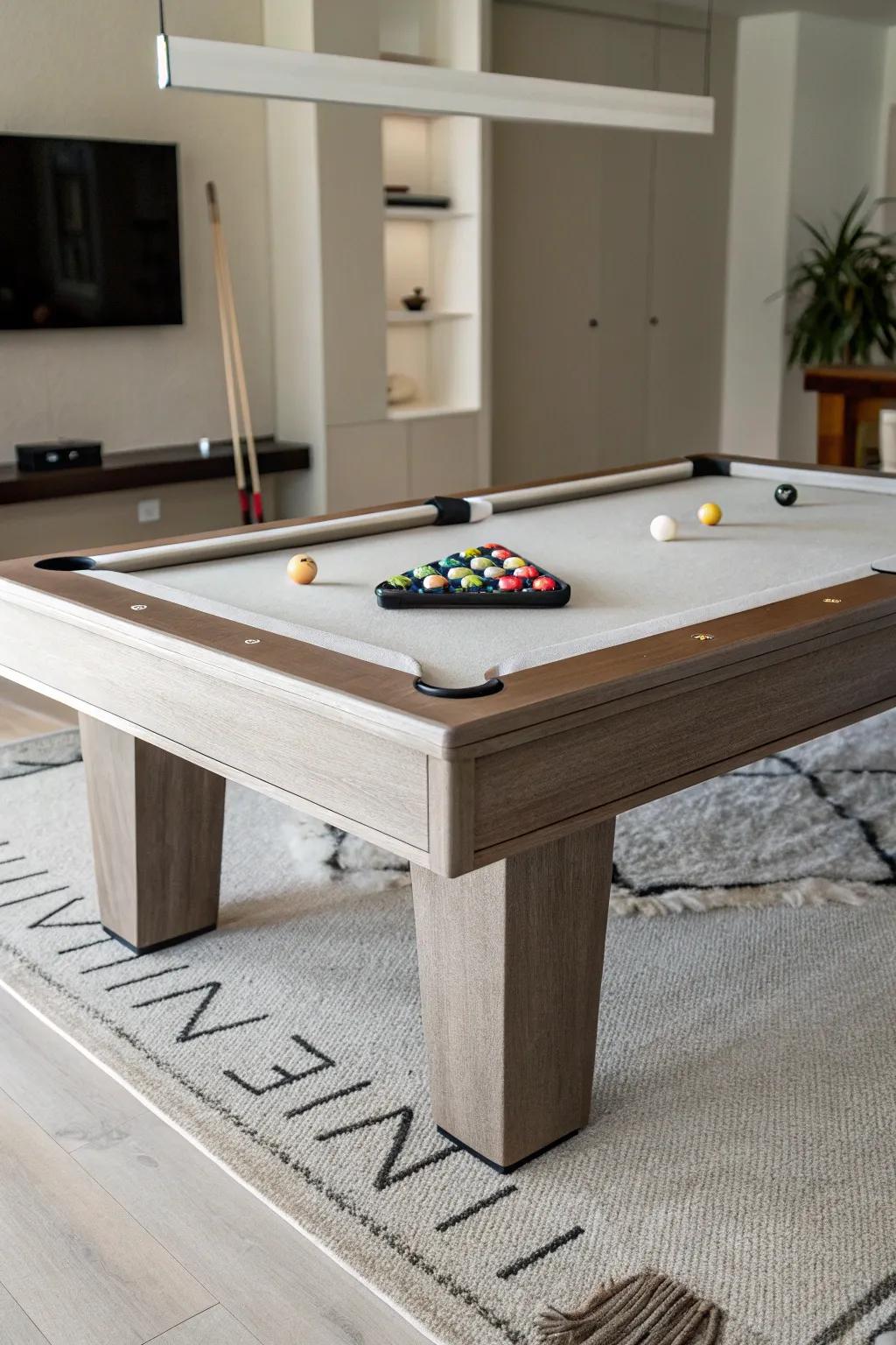 A neutral rug provides an understated elegance to your setup.